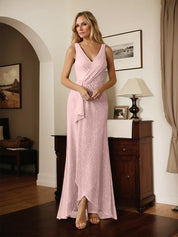 A-Line V-Neck Ruched Metallic Mesh Dress