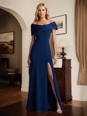 Royal Blue Sheath/Column Off The Shoulder Mother of the Bride Dress With High Slit