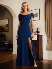 Royal Blue Sheath/Column Off The Shoulder Mother of the Bride Dress With High Slit