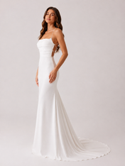 Elegant Square Neck Ruched Satin Sheath Wedding Dress with Crisscross Back and Sweep Train