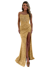 Gorgeous Sparkly Strapless Long Mermaid Prom Dress with Slit
