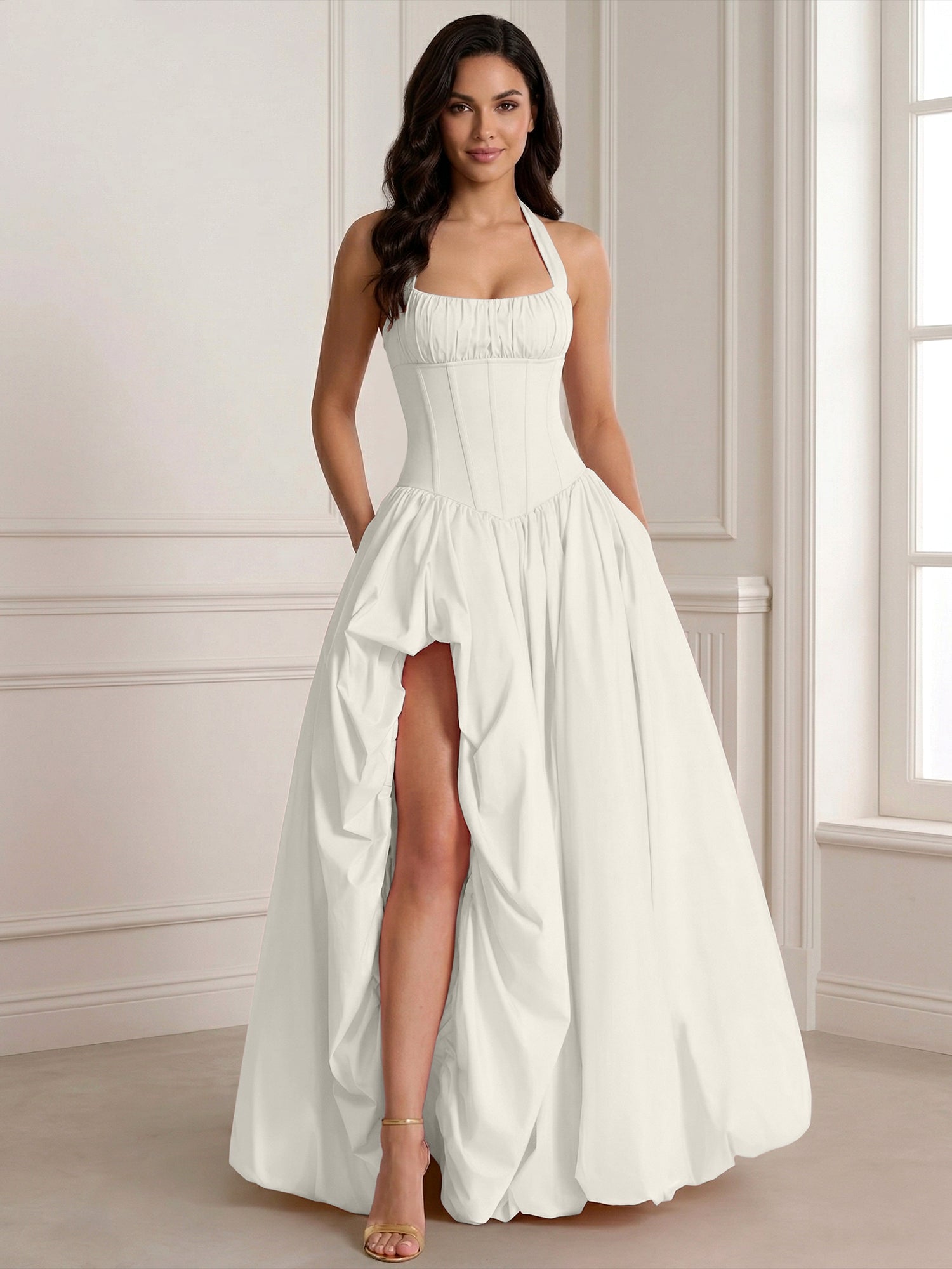 Glamorous Blush Pink Halter Corset Evening Paty Dress Gown