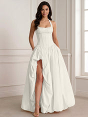 Glamorous Blush Pink Halter Corset Evening Paty Dress Gown