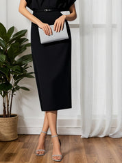 Light Blue Classic V Neck Short Sleeve Dolman Sleeve Sheath Midi Dress