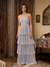 Burgundy A-Line Sweetheart Floor Length Tiered Chiffon Bridesmaid Dress