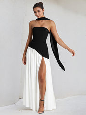 Elegant Mint Green Strapless Pleated Maxi Dress With Slit