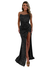 Gorgeous Sparkly Strapless Long Mermaid Prom Dress with Slit