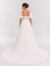 Elegant Sweetheart Lace Bodice Chiffon A-line Wedding Dress with Flutter Sleeves and High Slit