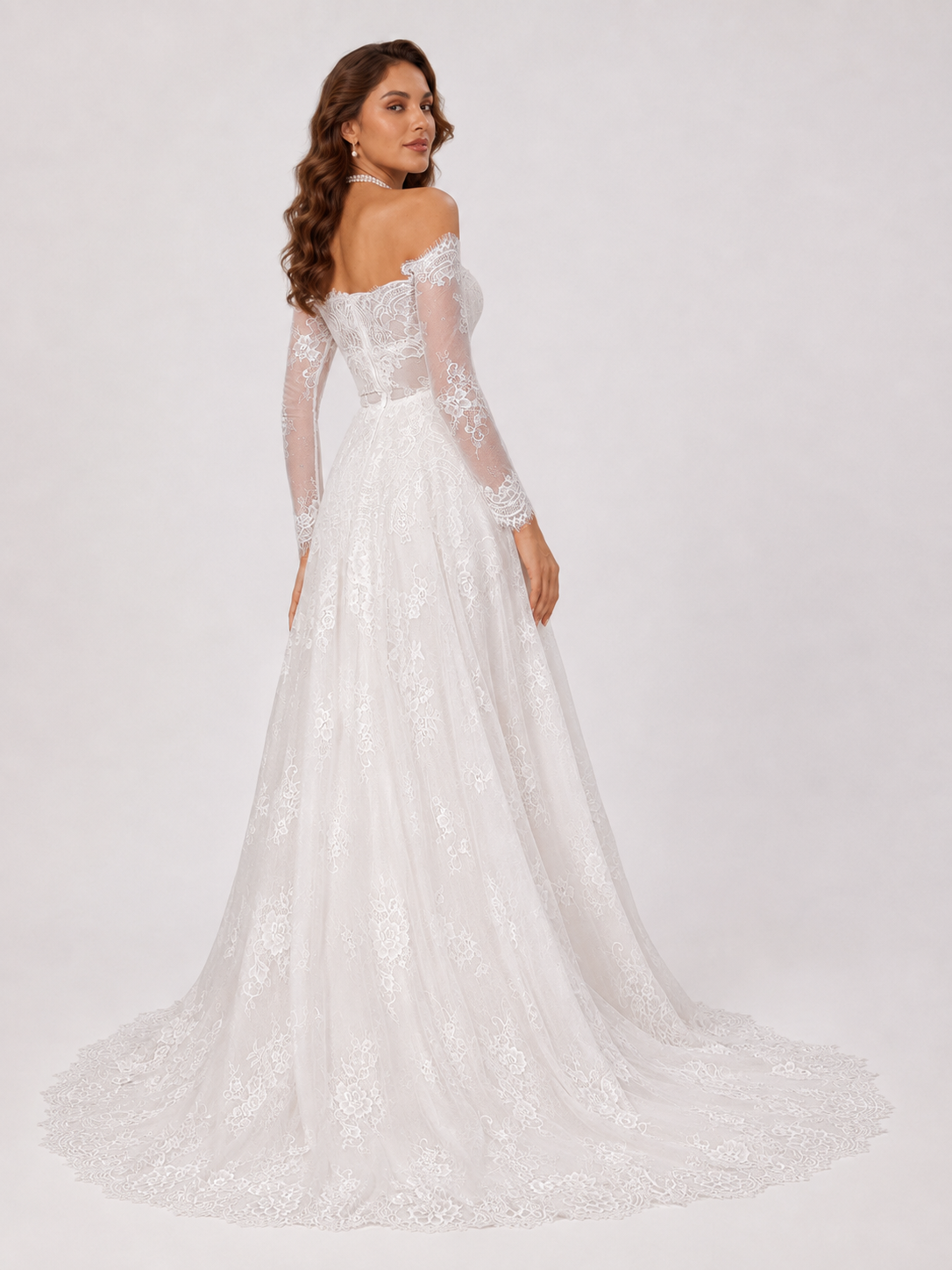 Elegant Off-the-Shoulder Corset Lace A-Line Wedding Dress with Chapel Train