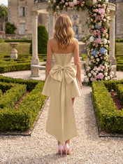 Architectural Blush Pink Strapless High-Low Satin Homecoming Mini Dress