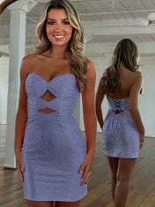 Bodycon Strapless Sweetheart Short Homecoming Dresses with Keyholes