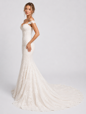 Elegant Off-the-Shoulder V-Neck Lace Mermaid Wedding Dress with Chapel Train