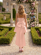 Architectural Blush Pink Strapless High-Low Satin Homecoming Mini Dress