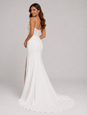 Elegant Lace Bodice Satin Mermaid Wedding Dress with High Slit and Chapel Train