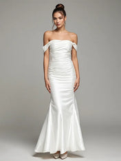 Evening Dress White One Shoulder Pleated Mermaid Fishtail Dress