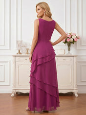 Round Neck Tiered Chiffon A-Line Mother of the Bride Dress with Matching Bolero Jacket