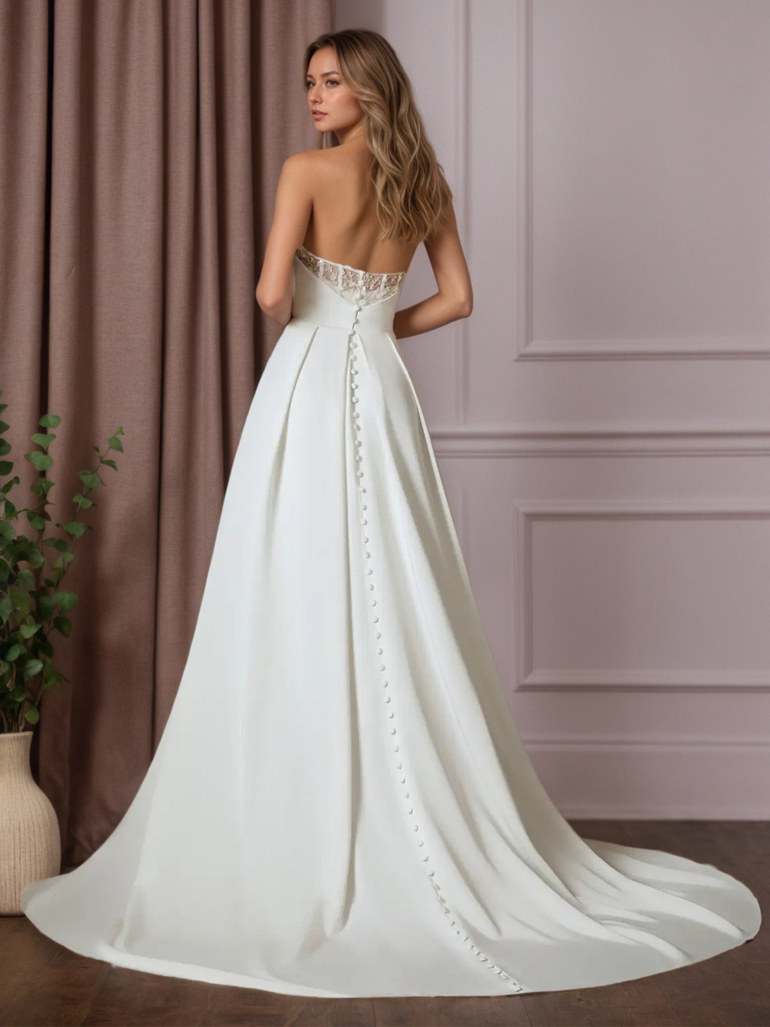White A-Line Sequins Crepe Back Satin Wedding Dress