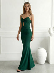 Green Spaghetti Straps Mermaid Hollowed Maxi Dresses