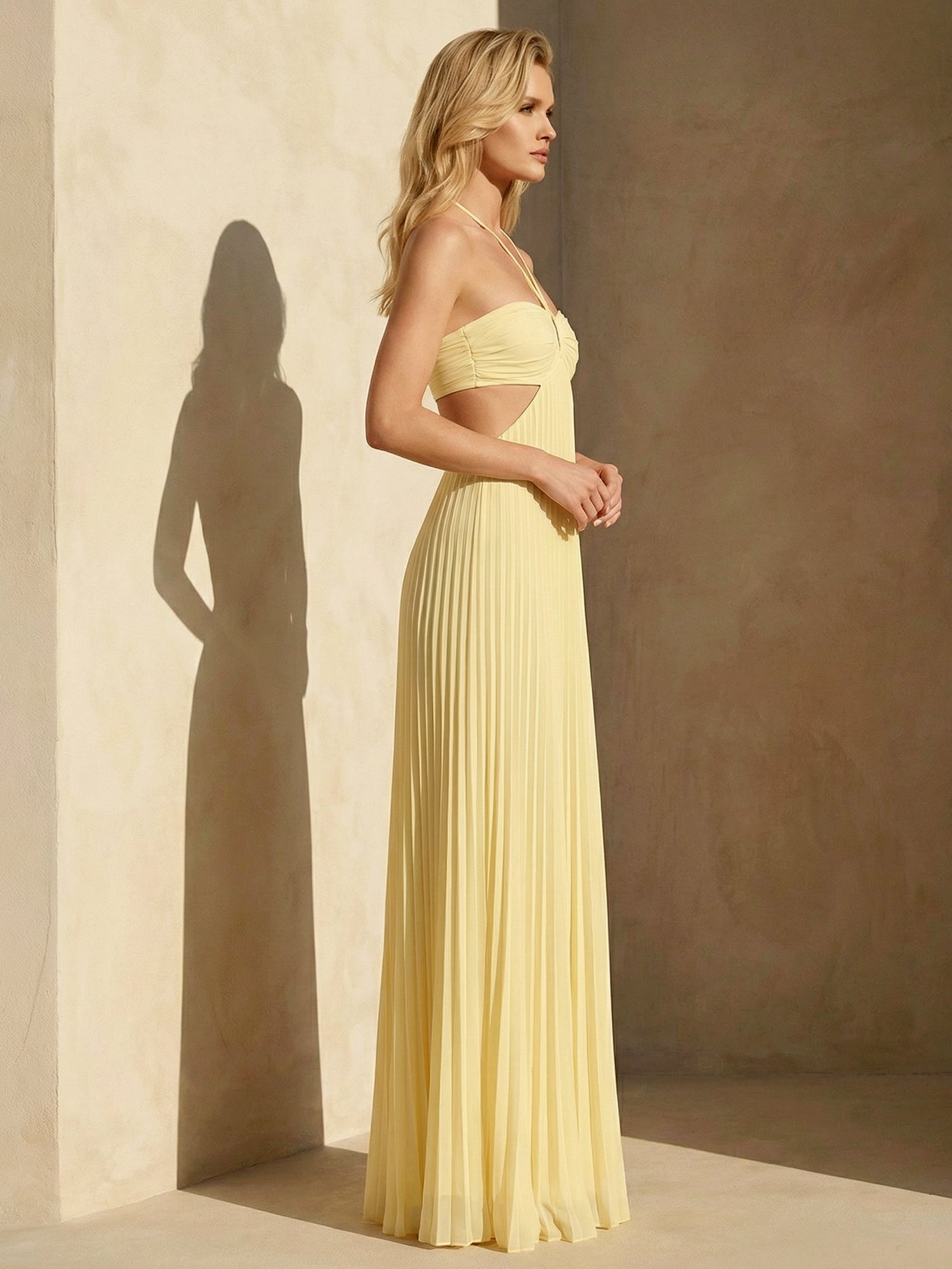 Halter Neck Strapless Maxi Dresses A Line Chiffon Formal Dress