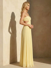 Halter Neck Strapless Maxi Dresses A Line Chiffon Formal Dress