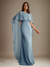 Sheath/Column Boatneck Floor-Length Chiffon Mother of the Bride Dress With Cascading Ruffles