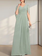 A-line V-Neck Floor-Length Chiffon Mother of the Bride Dress With Pleated