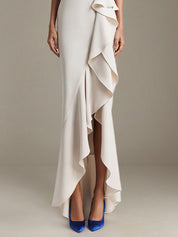 Party Dress White Sleeveless Off the Shoulder Asymmetrical High Slit Dress
