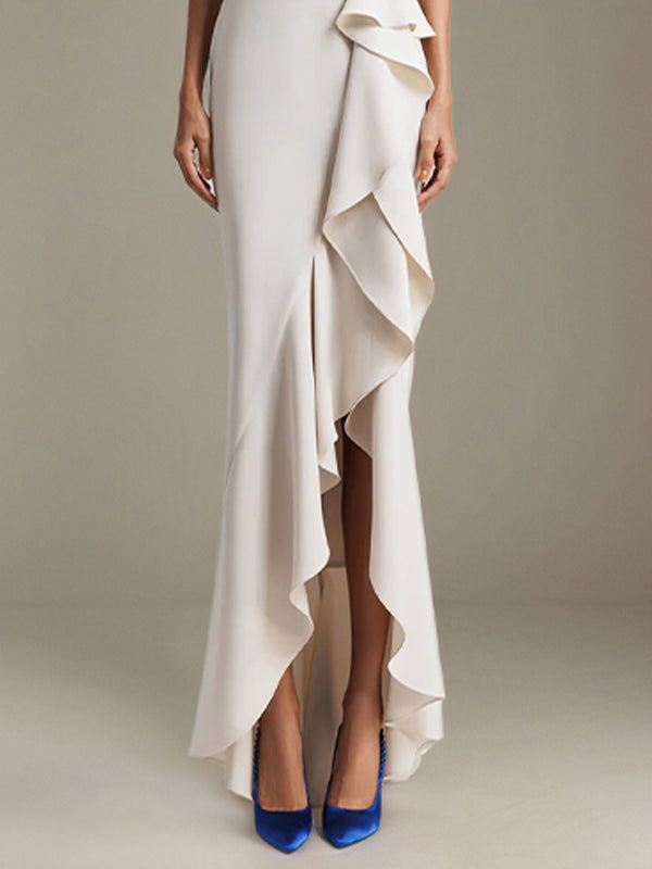 Party Dress White Sleeveless Off the Shoulder Asymmetrical High Slit Dress