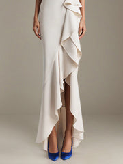 Party Dress White Sleeveless Off the Shoulder Asymmetrical High Slit Dress