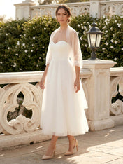 White Sweetheart Tea Length A Line Maxi Gown with Scarf