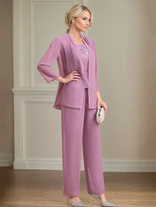 Chiffon Square Neck Sleeveless Floor Length Mother of the Bride Pantsuits