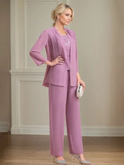 Chiffon Square Neck Sleeveless Floor Length Mother of the Bride Pantsuits