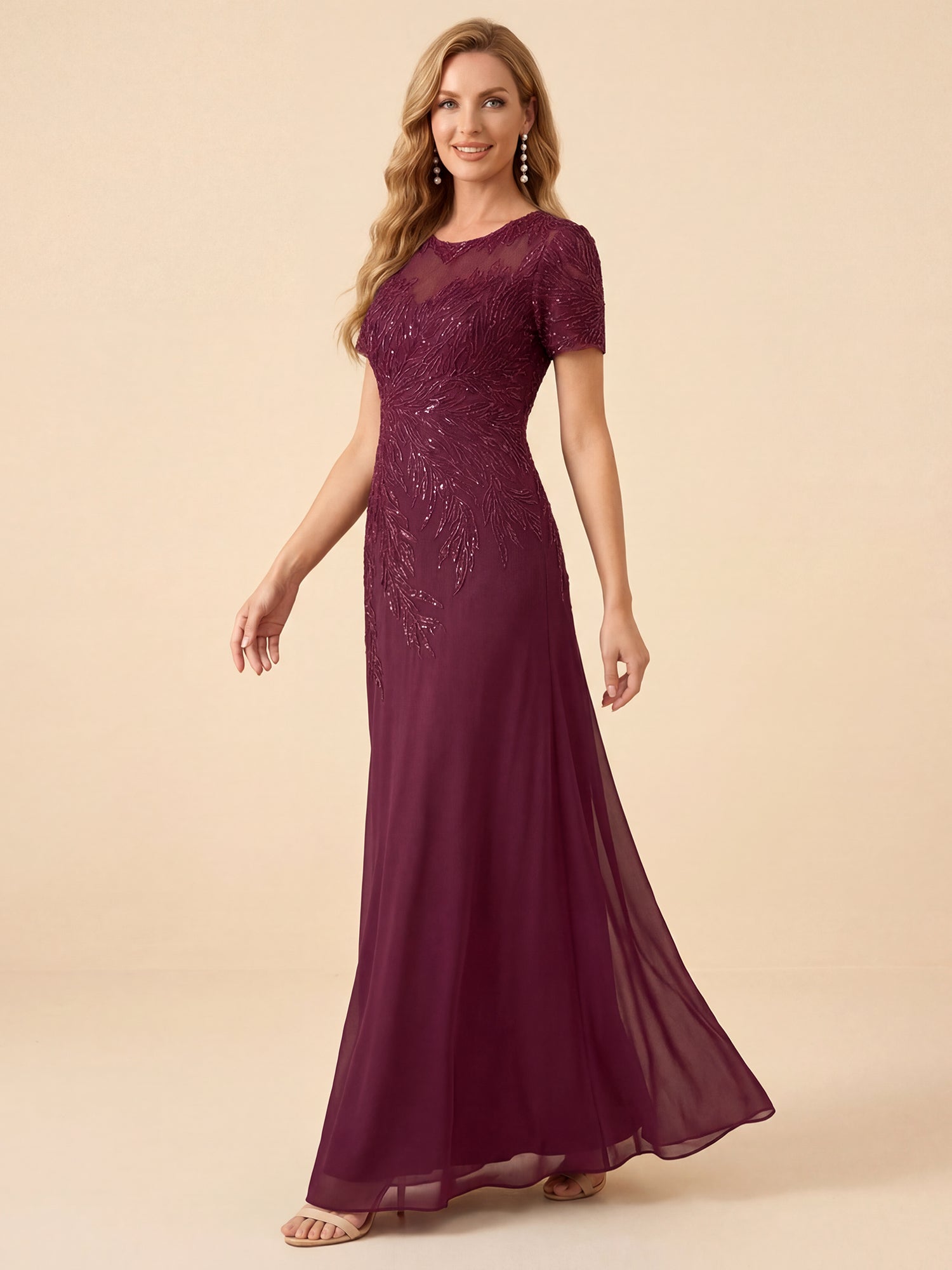Elegant Short Sleeve Embroidery Mother of the Bride Dress