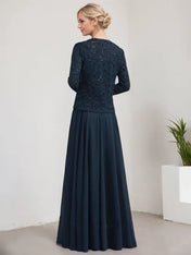 A-line Square Floor-Length Lace Chiffon Mother of the Bride Dress With Sequins