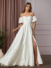 White Ball-Gown Sweetheart Neckline Floral Burnout Jacquard Wedding Dress