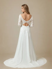 White A-Line V-Neck Sequins Chiffon Wedding Dress