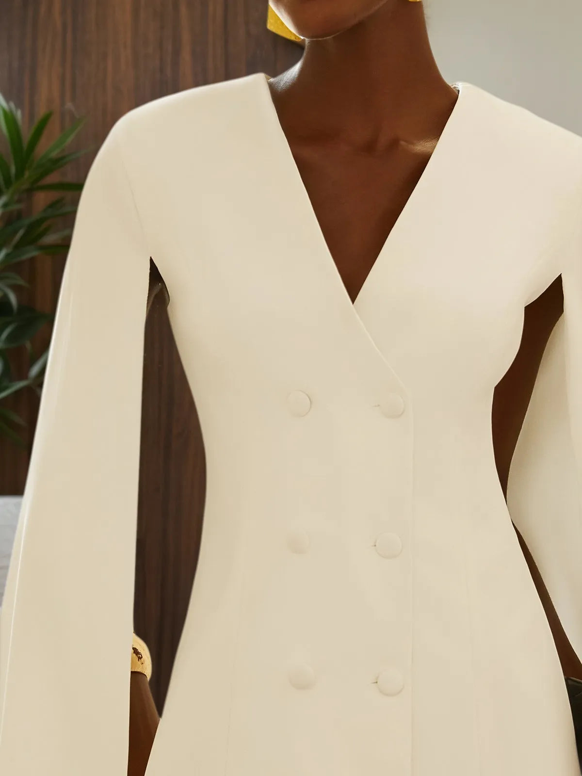 White Buckle Blazer V Neck Sleeveless A-Line Mini Dress