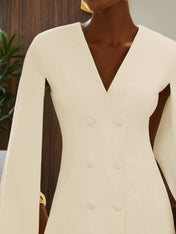 White Buckle Blazer V Neck Sleeveless A-Line Mini Dress