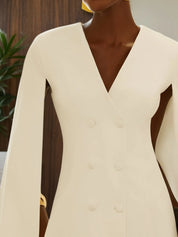 White Buckle Blazer V Neck Sleeveless A-Line Mini Dress