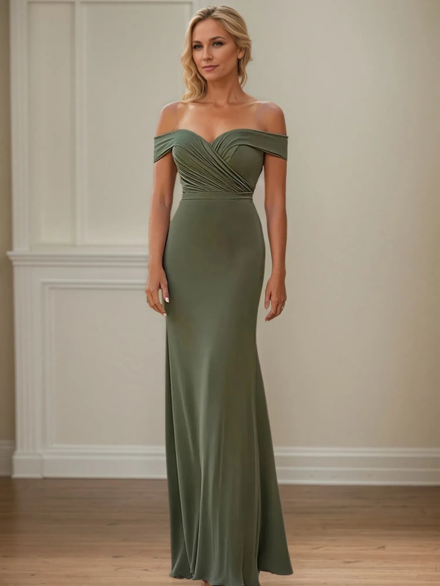 Sheath/Column Off the Shoulder Sleeveless Satin Mother of the Bride Dress