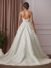 White V-Neck Ball-Gown with Pockets Floral Jacquard Wedding Dress