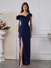 Stretch Crepe One Shoulder 3D Floral Floor-Length Evening Dress