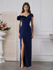 Stretch Crepe One Shoulder 3D Floral Floor-Length Evening Dress