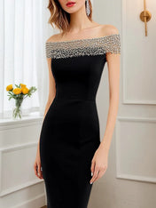 Formal Evening Dress Black Off-The-Shoulder Fitted Mermaid Maxi Gown