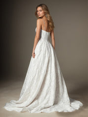 White A Line Strapless Floral Burnout Jacquard Wedding Dress