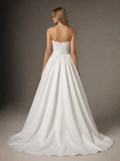 White Ball-Gown Strapless Matte Satin Wedding Dress