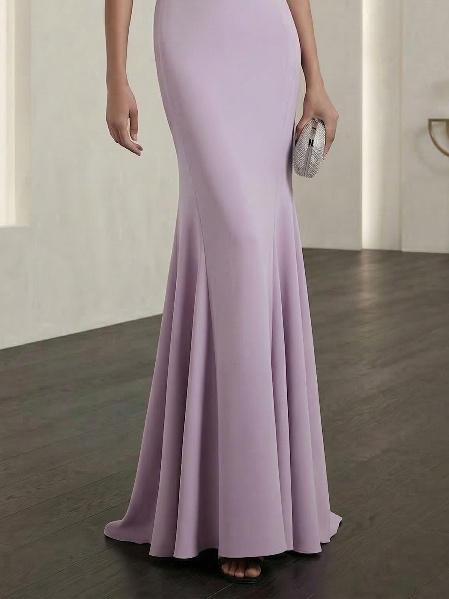 Lavender Mermaid Gown Dress Ruched Classic Boat Neck Short Sleeve Raglan Sleeves