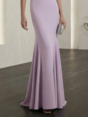 Lavender Mermaid Gown Dress Ruched Classic Boat Neck Short Sleeve Raglan Sleeves