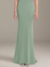 Mist Green Satin One Shoulder Sleeveless Floor Length Formal Dress