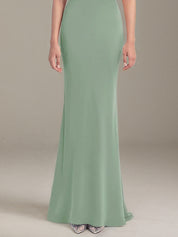 Mist Green Satin One Shoulder Sleeveless Floor Length Formal Dress